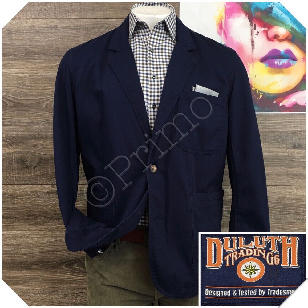 DULUTH TRADING Mens Blazer Sport Coat Casual Jacket Size L ( 46R ) Cotton Suit‎